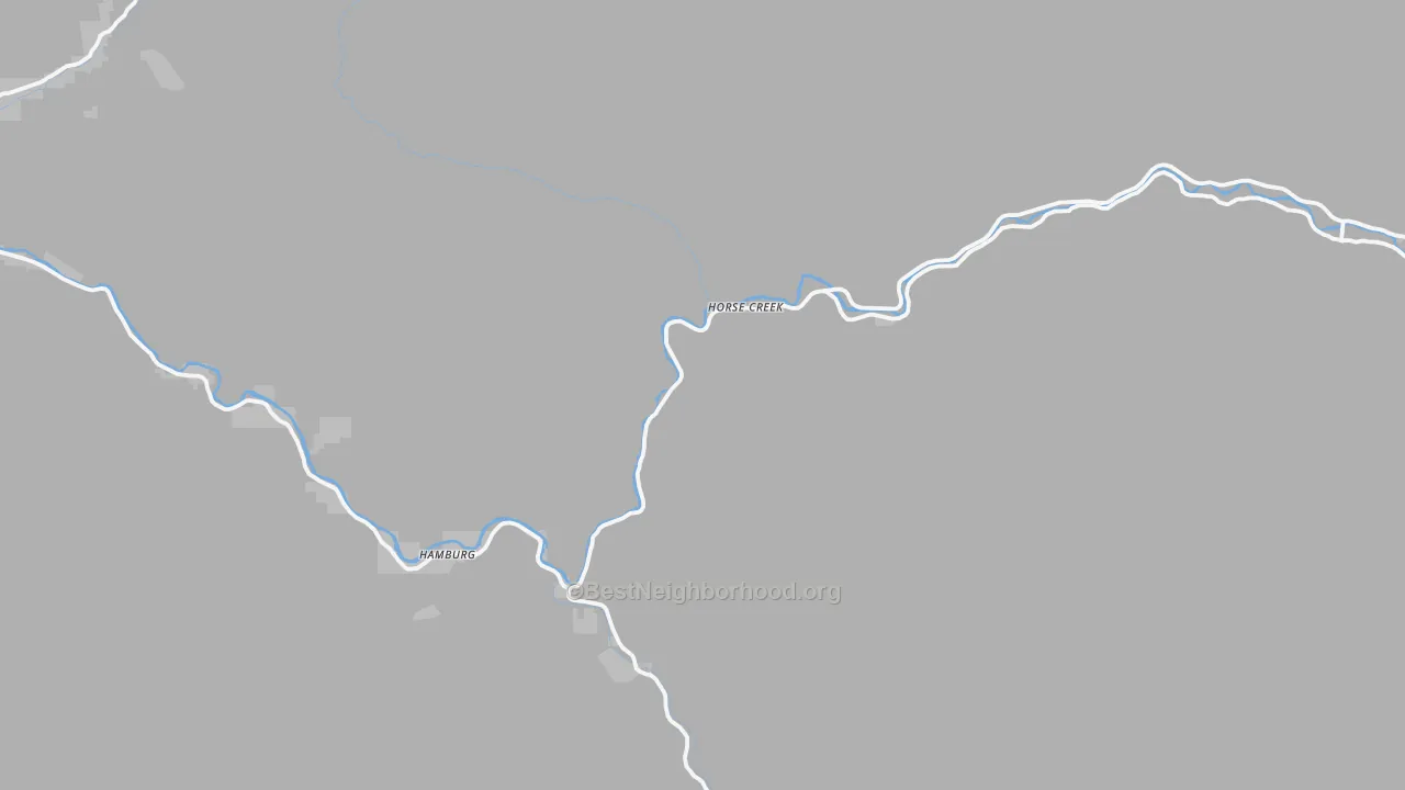 Walk Grade map of Horse Creek, CA, walkable areas in green and car-dependent areas in red