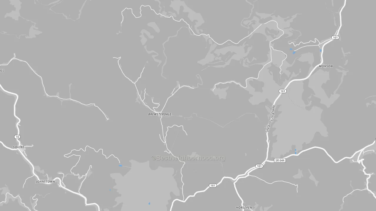 Walk Grade map of Horsepen, WV, walkable areas in green and car-dependent areas in red