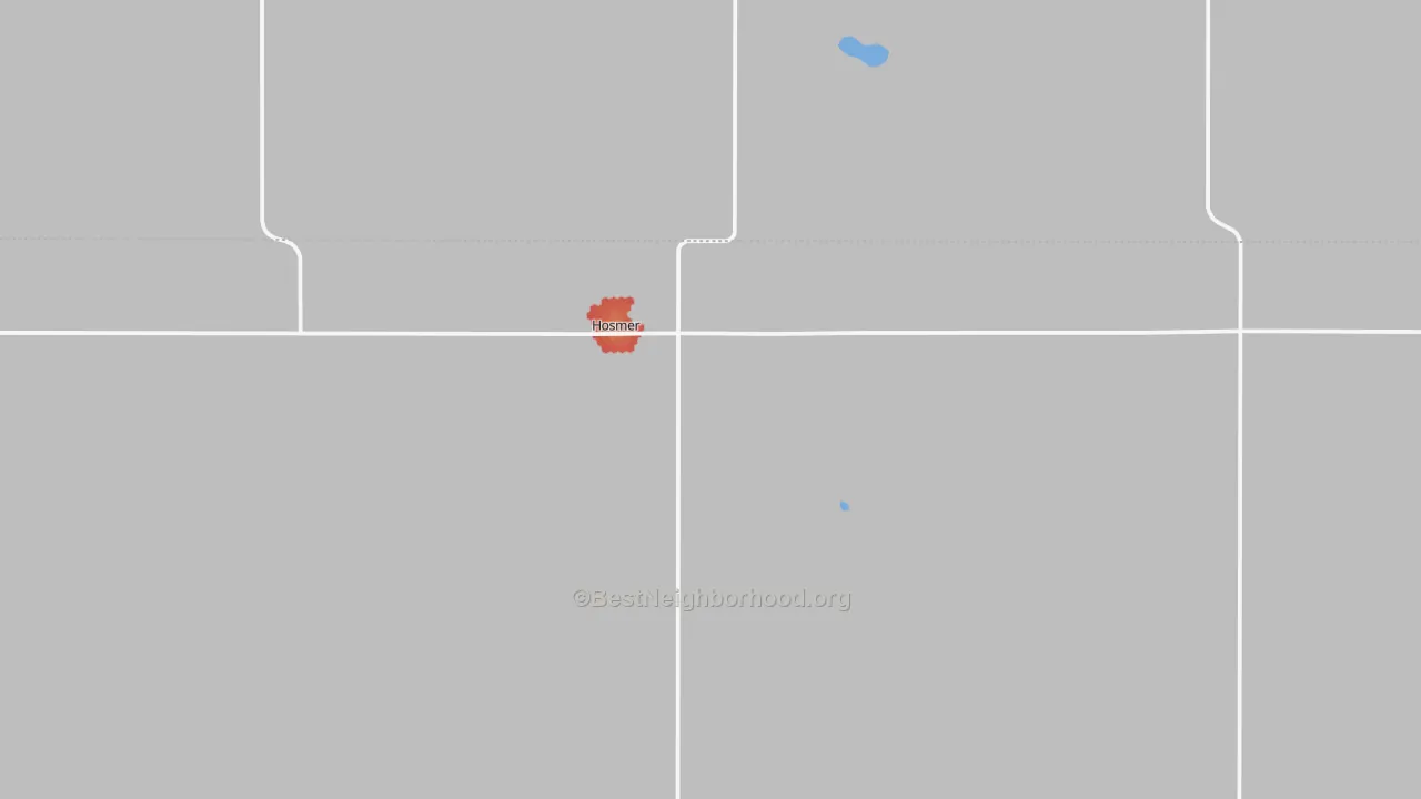 Walk Grade map of Hosmer, SD, walkable areas in green and car-dependent areas in red