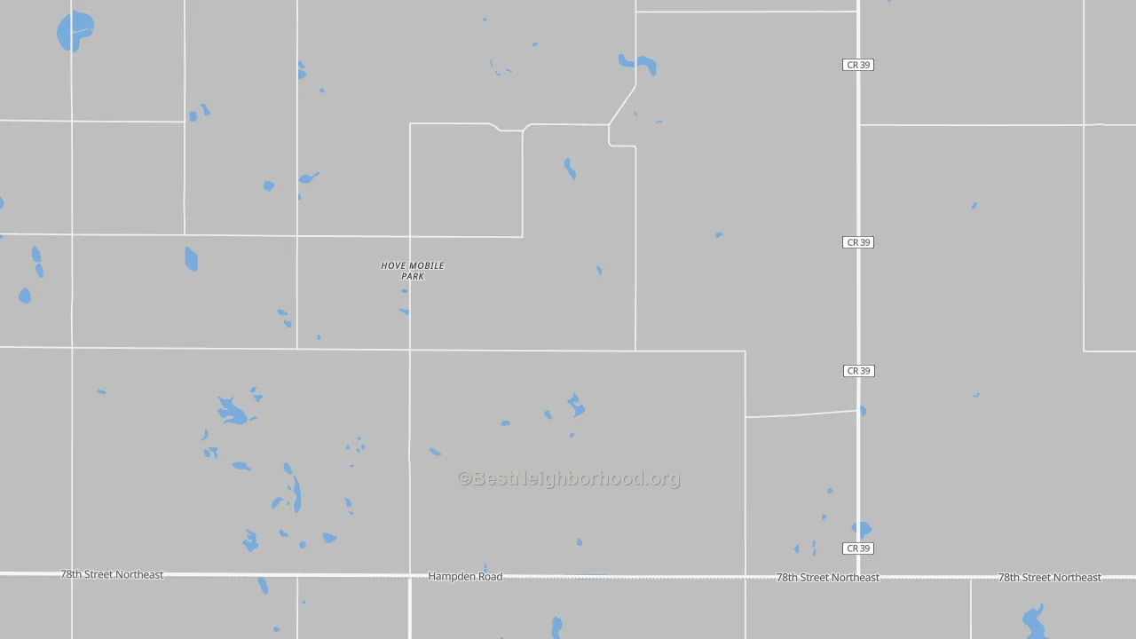 Walk Grade map of Hove Mobile Park, ND, walkable areas in green and car-dependent areas in red