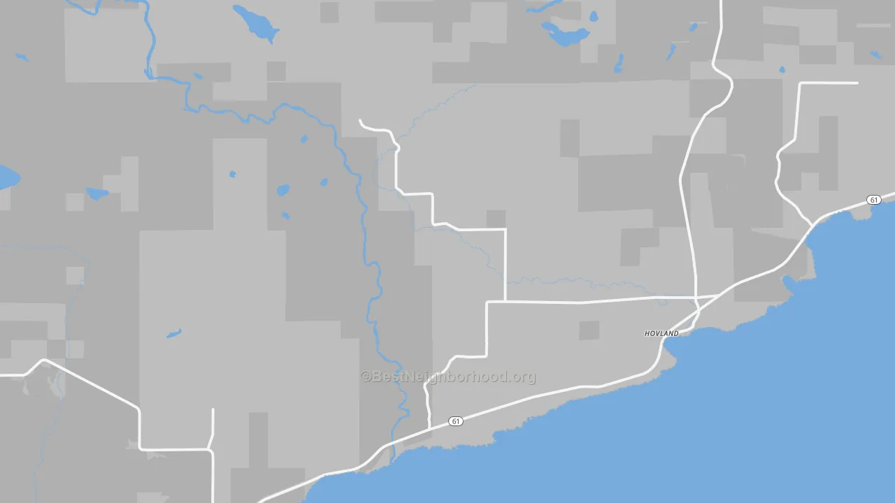 Walk Grade map of Hovland, MN, walkable areas in green and car-dependent areas in red
