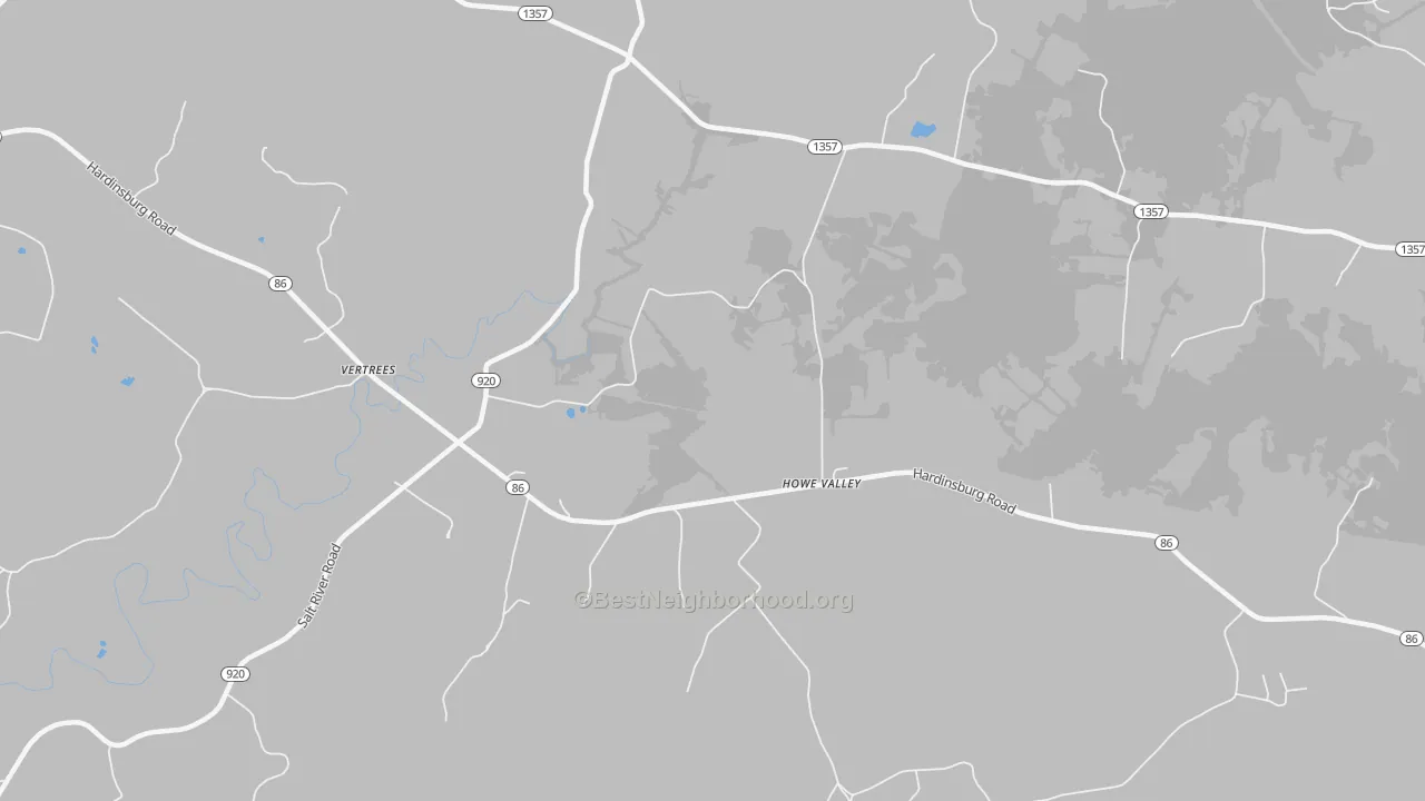 Walk Grade map of Howe Valley, KY, walkable areas in green and car-dependent areas in red