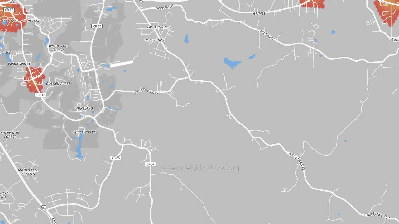 Walk Grade map of Howton, AL, walkable areas in green and car-dependent areas in red