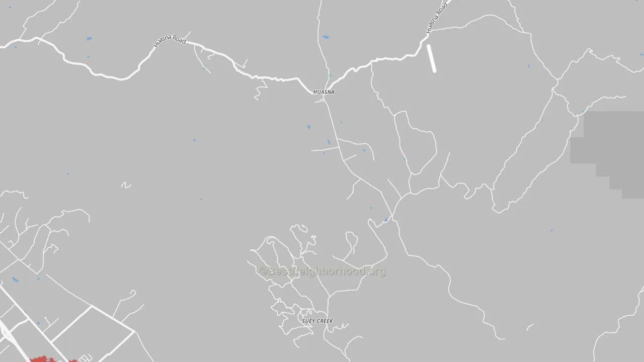 Walk Grade map of Huasna, CA, walkable areas in green and car-dependent areas in red