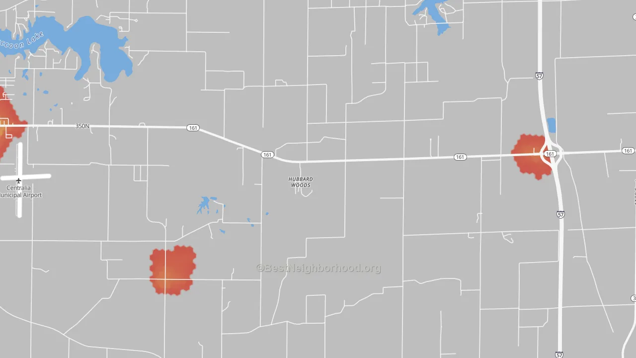 Walk Grade map of Hubbard Woods, IL, walkable areas in green and car-dependent areas in red