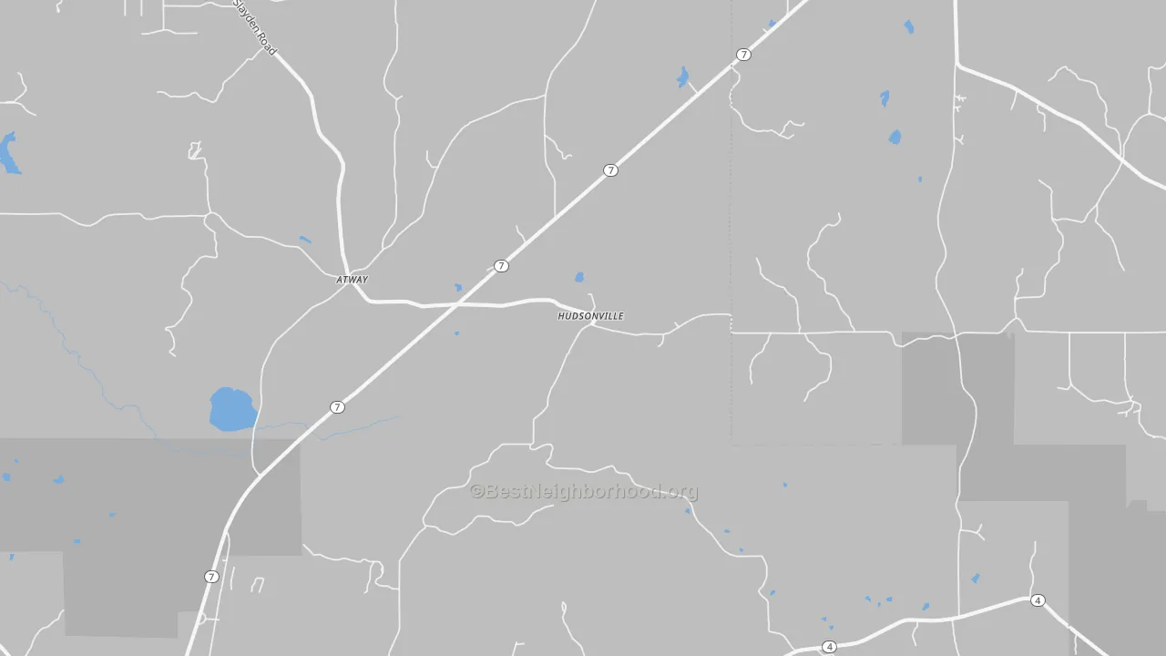Walk Grade map of Hudsonville, MS, walkable areas in green and car-dependent areas in red