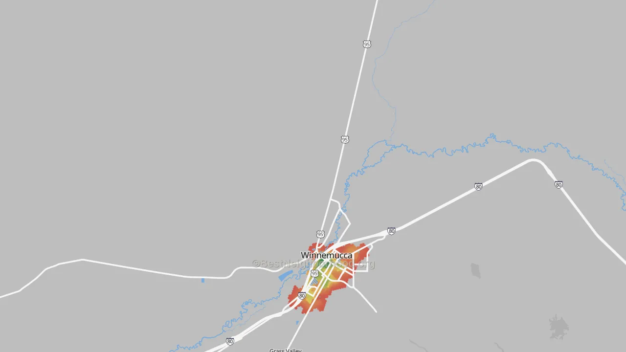 Walk Grade map of Humboldt County, NV, walkable areas in green and car-dependent areas in red