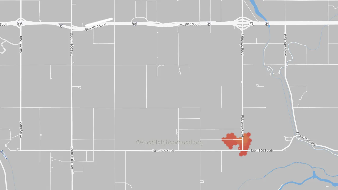 Walk Grade map of Hunt, ID, walkable areas in green and car-dependent areas in red