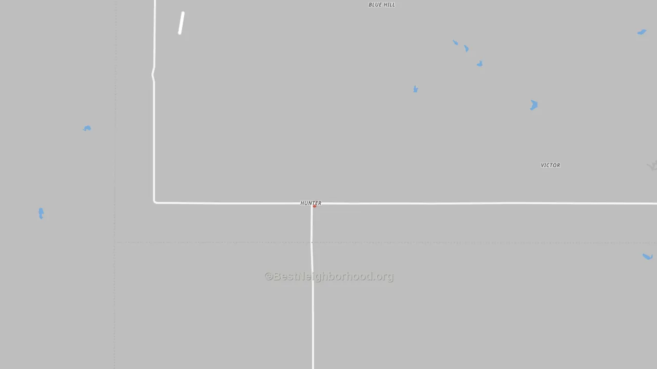 Walk Grade map of Hunter, KS, walkable areas in green and car-dependent areas in red