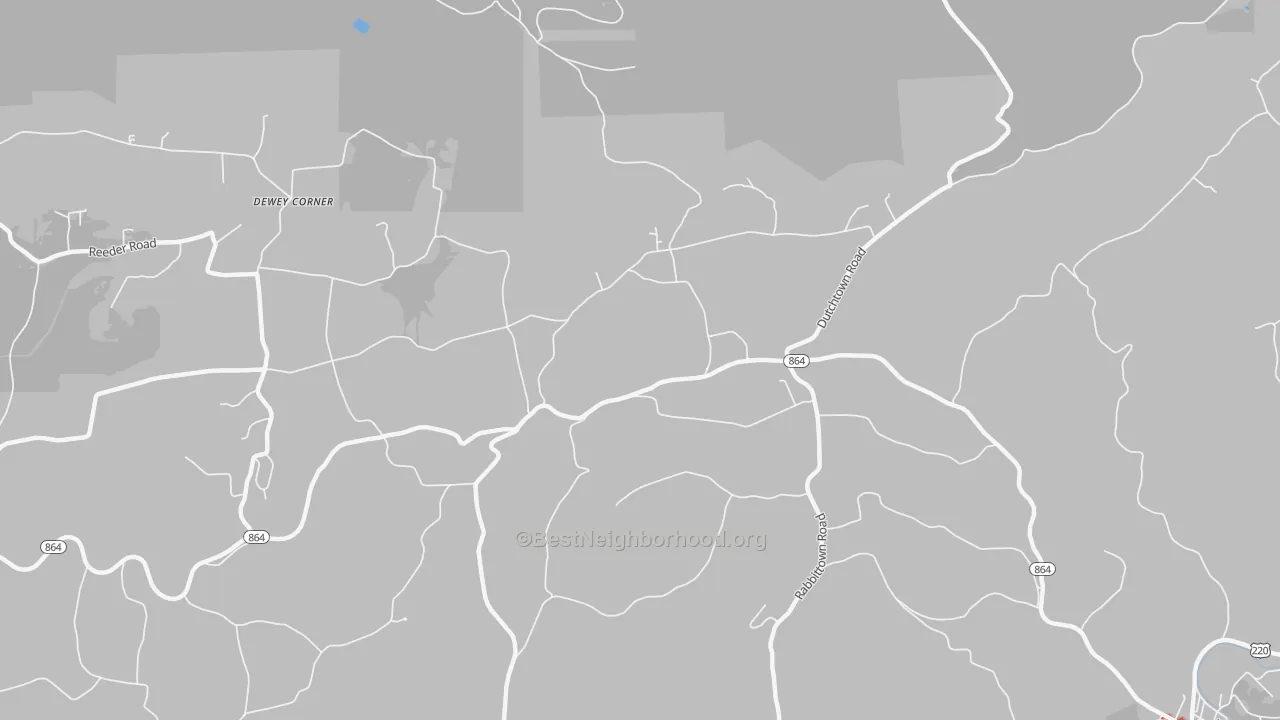 Walk Grade map of Huntersville, PA, walkable areas in green and car-dependent areas in red