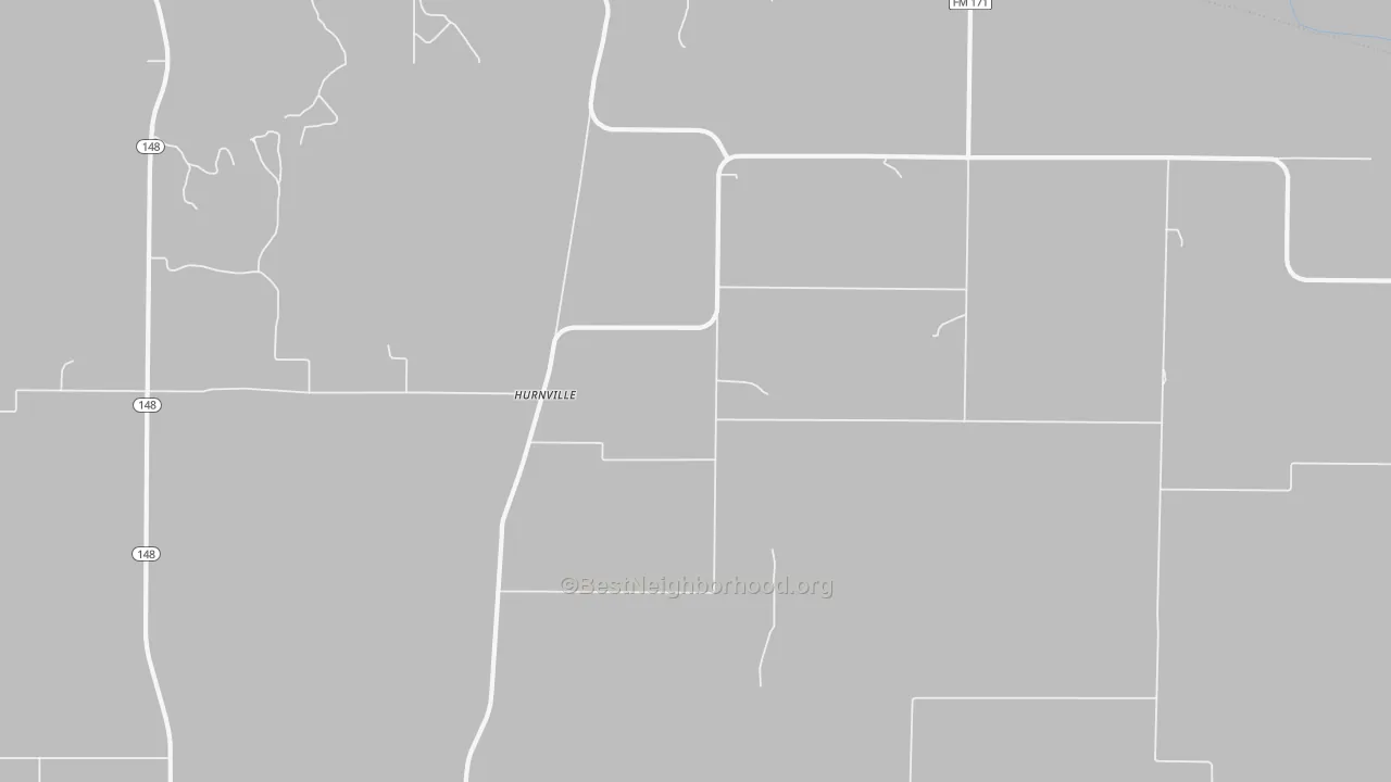 Walk Grade map of Hurnville, TX, walkable areas in green and car-dependent areas in red