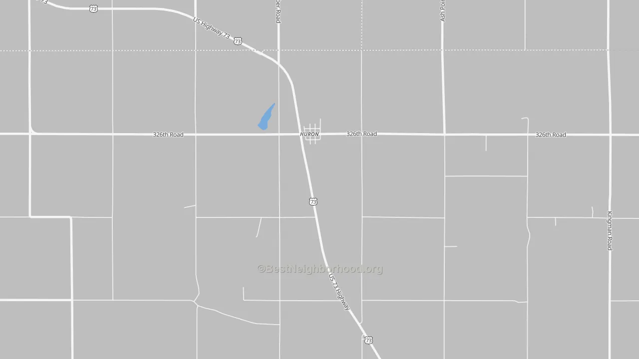 Walk Grade map of Huron, KS, walkable areas in green and car-dependent areas in red