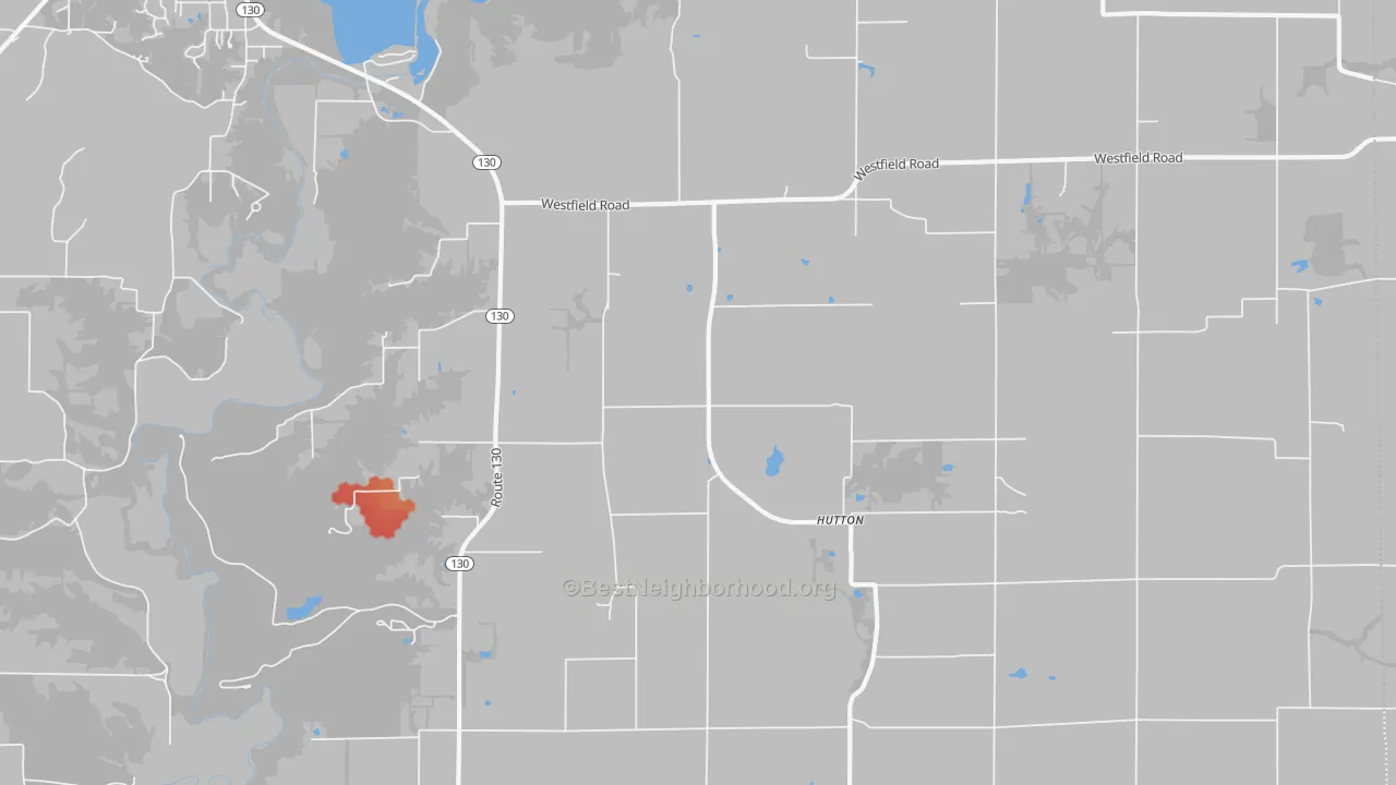 Walk Grade map of Hutton, IL, walkable areas in green and car-dependent areas in red