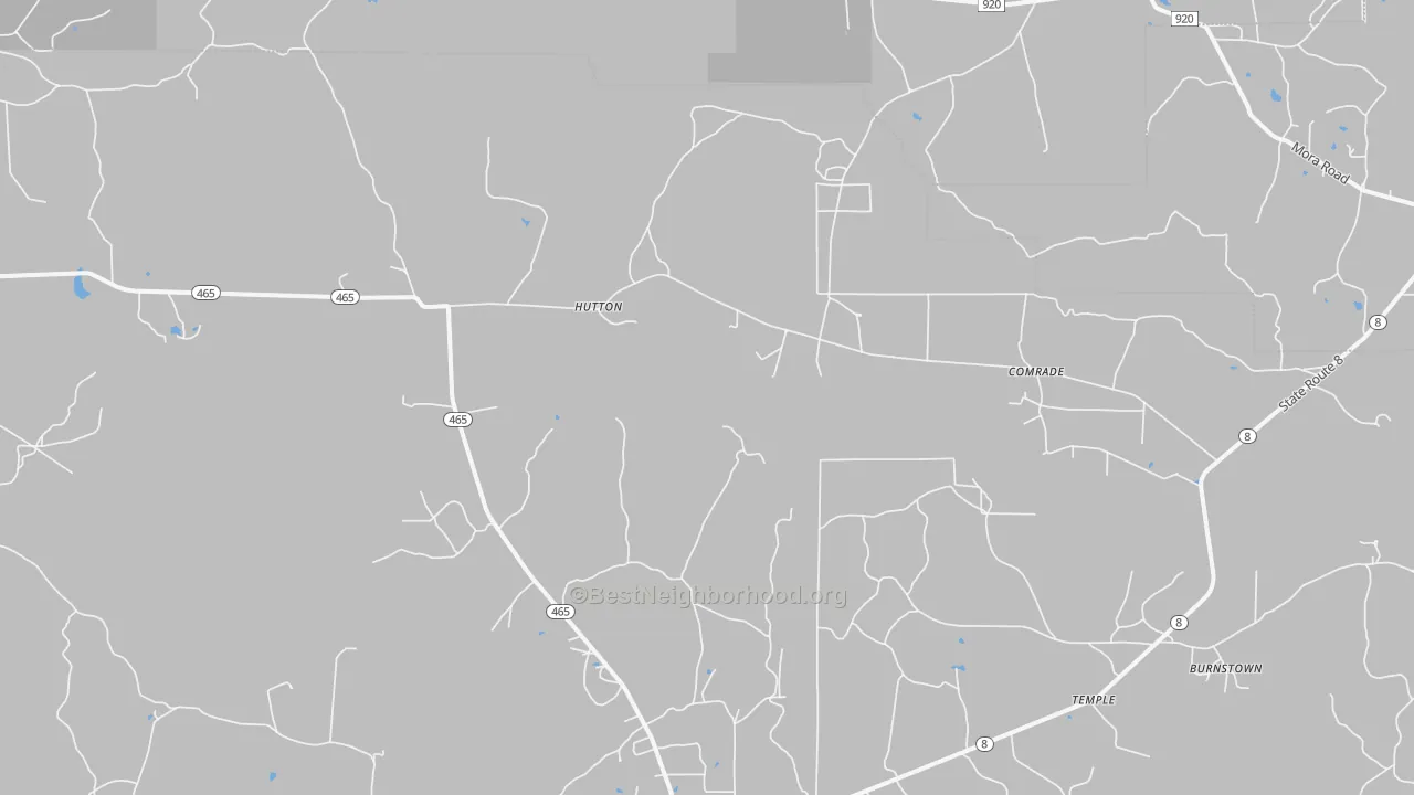 Walk Grade map of Hutton, LA, walkable areas in green and car-dependent areas in red