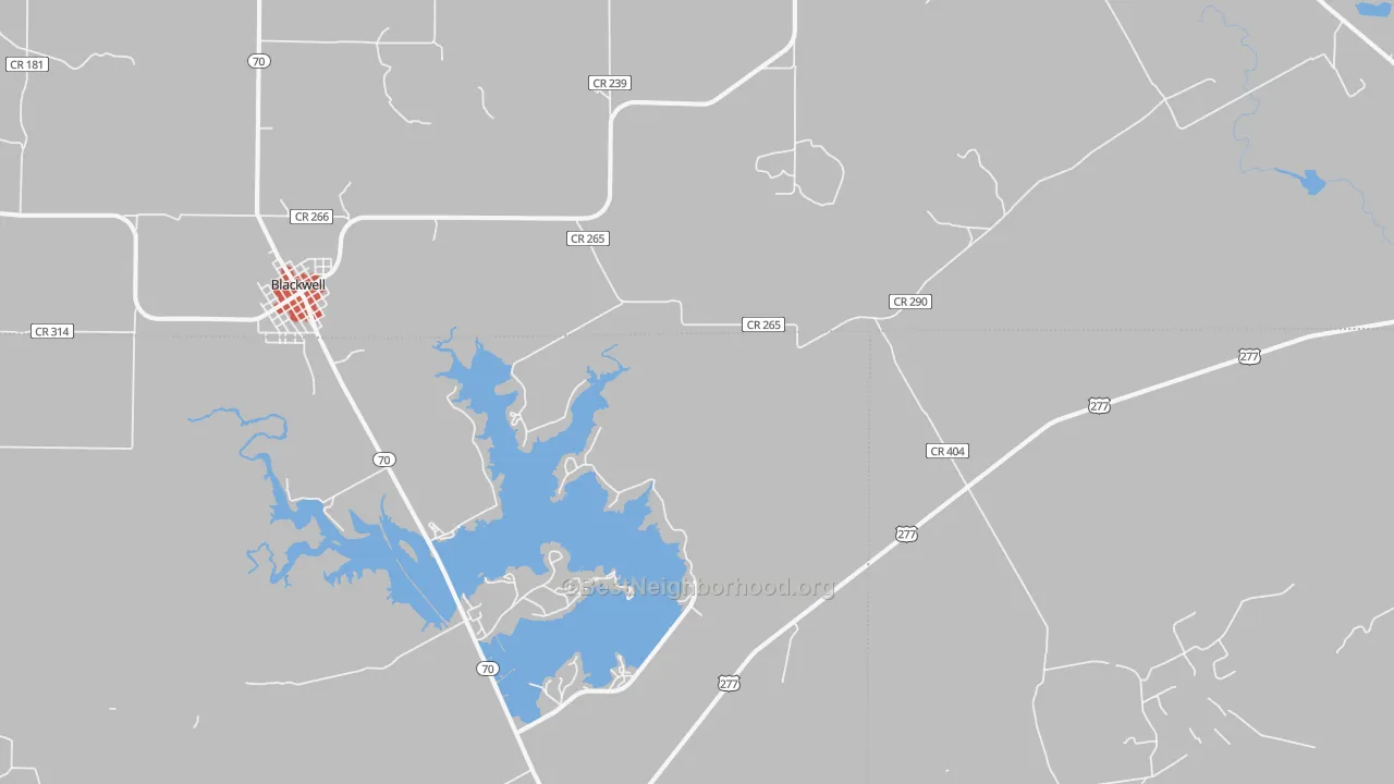 Walk Grade map of Hylton, TX, walkable areas in green and car-dependent areas in red