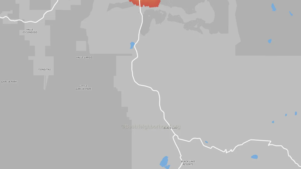 Walk Grade map of Idlewild, NM, walkable areas in green and car-dependent areas in red