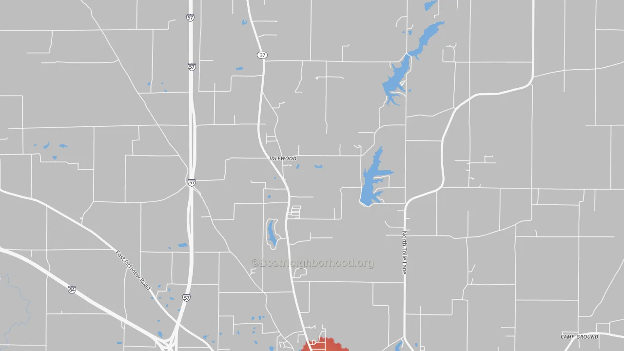 Walk Grade map of Idlewood, IL, walkable areas in green and car-dependent areas in red