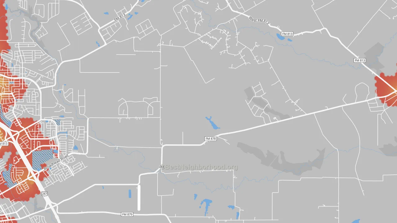 Walk Grade map of Ike, TX, walkable areas in green and car-dependent areas in red