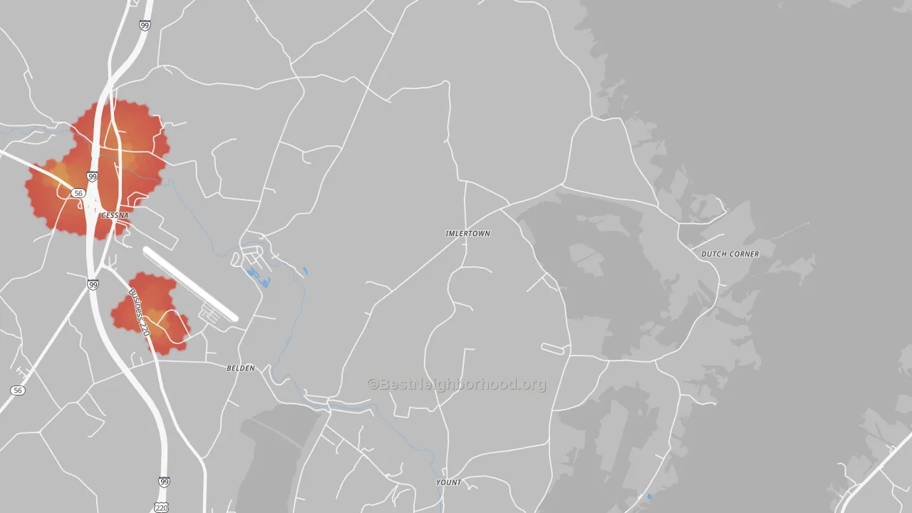 Walk Grade map of Imlertown, PA, walkable areas in green and car-dependent areas in red