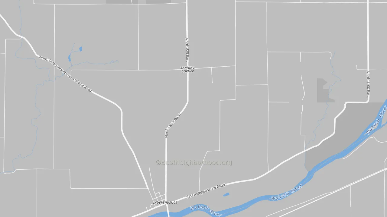 Walk Grade map of Independence, IN, walkable areas in green and car-dependent areas in red