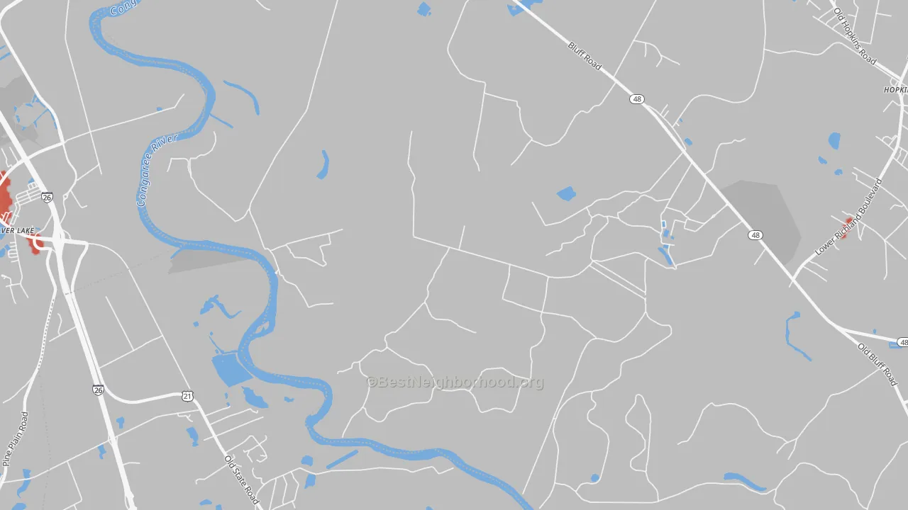 Walk Grade map of Independents, SC, walkable areas in green and car-dependent areas in red