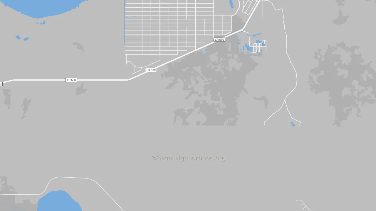 Walk Grade map of Indian Lake Estates, FL, walkable areas in green and car-dependent areas in red