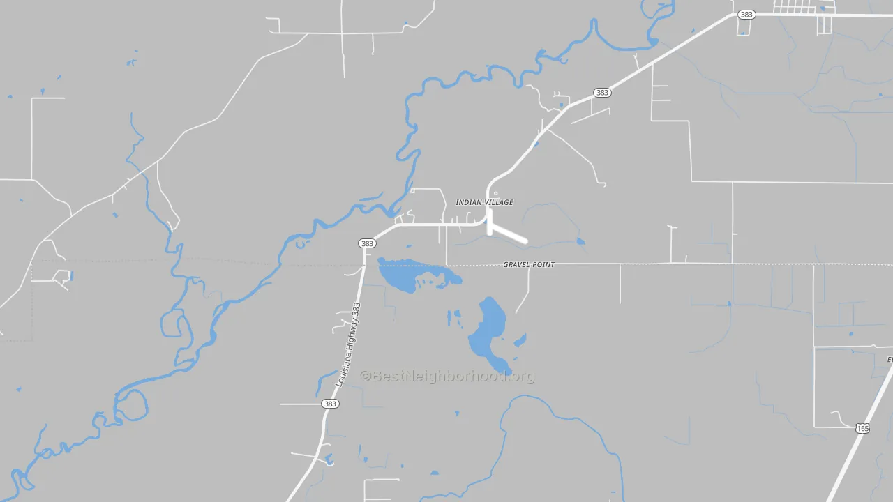 Walk Grade map of Indian Village, LA, walkable areas in green and car-dependent areas in red