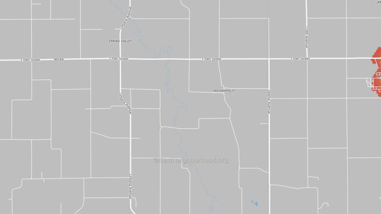 Walk Grade map of Indianapolis, IA, walkable areas in green and car-dependent areas in red