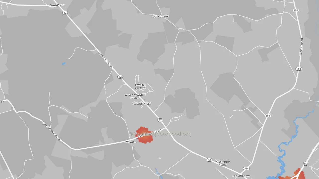 Walk Grade map of Indiantown, MD, walkable areas in green and car-dependent areas in red