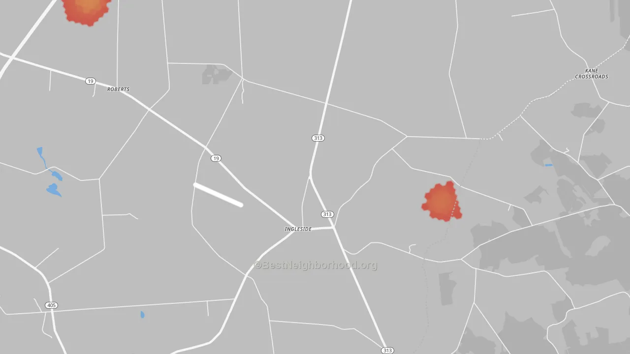 Walk Grade map of Ingleside, MD, walkable areas in green and car-dependent areas in red