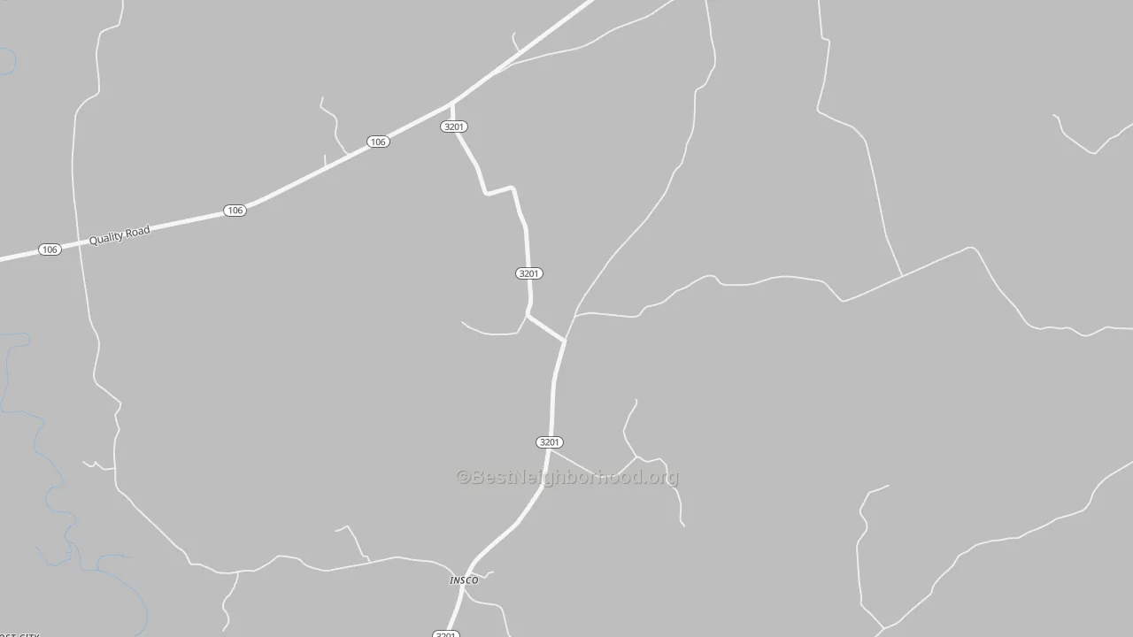 Walk Grade map of Insco, KY, walkable areas in green and car-dependent areas in red