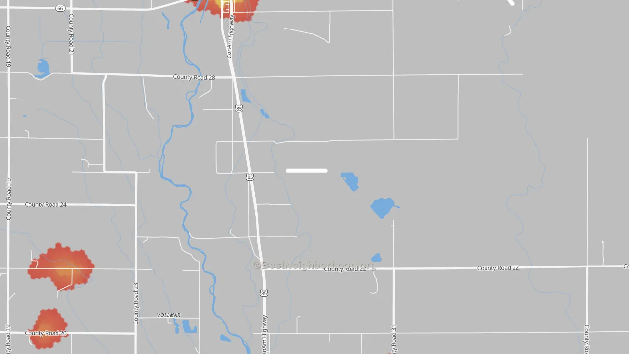 Walk Grade map of Ione, CO, walkable areas in green and car-dependent areas in red
