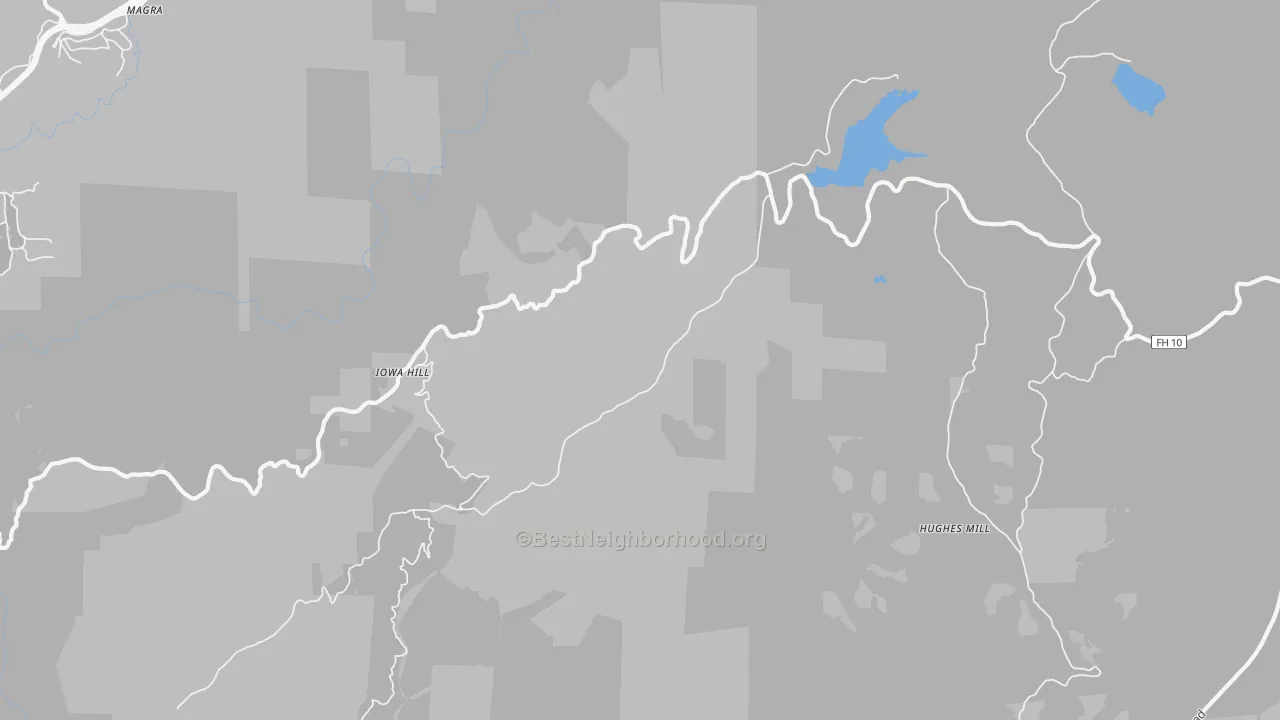 Walk Grade map of Iowa Hill, CA, walkable areas in green and car-dependent areas in red
