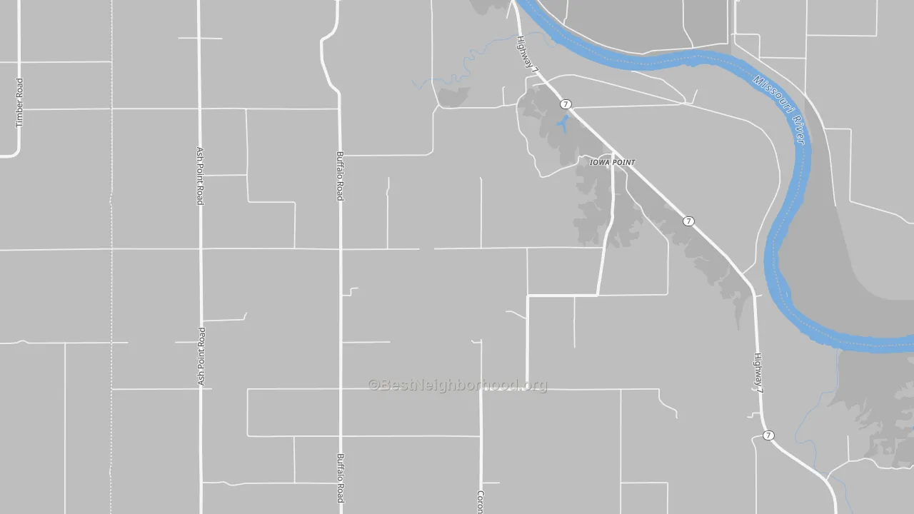 Walk Grade map of Iowa Point, KS, walkable areas in green and car-dependent areas in red