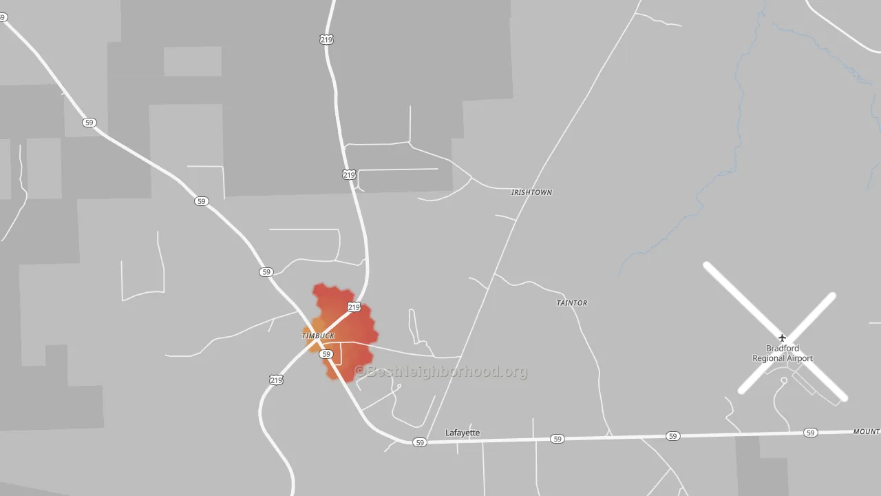Walk Grade map of Irishtown, PA, walkable areas in green and car-dependent areas in red