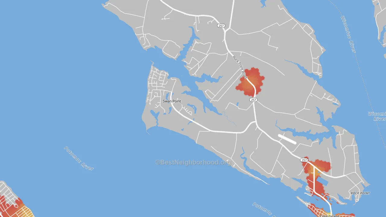 Walk Grade map of Issue, MD, walkable areas in green and car-dependent areas in red