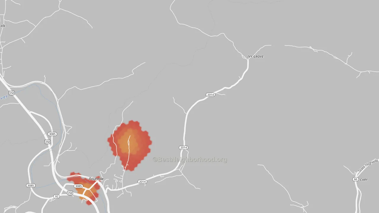 Walk Grade map of Ivy Grove, KY, walkable areas in green and car-dependent areas in red