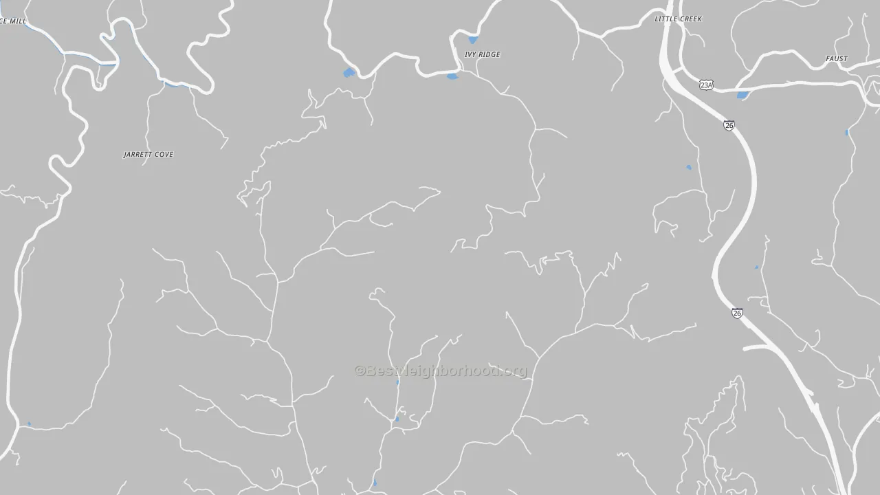 Walk Grade map of Ivy Ridge, NC, walkable areas in green and car-dependent areas in red