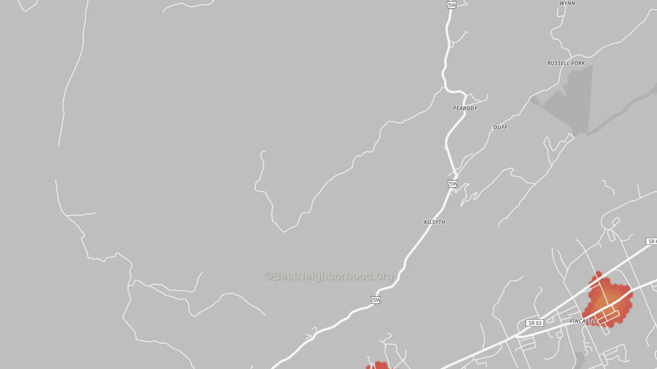 Walk Grade map of Ivydell, TN, walkable areas in green and car-dependent areas in red