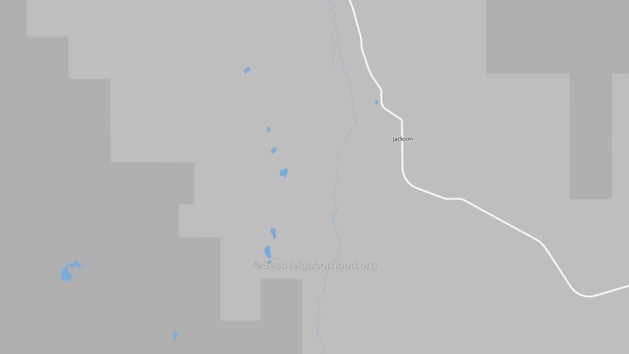 Walk Grade map of Jackson, MT, walkable areas in green and car-dependent areas in red