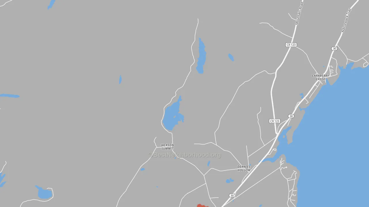 Walk Grade map of Jackson Summit, NY, walkable areas in green and car-dependent areas in red