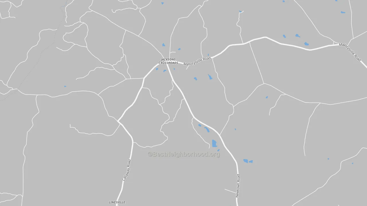 Walk Grade map of Jacksons Crossroads, GA, walkable areas in green and car-dependent areas in red