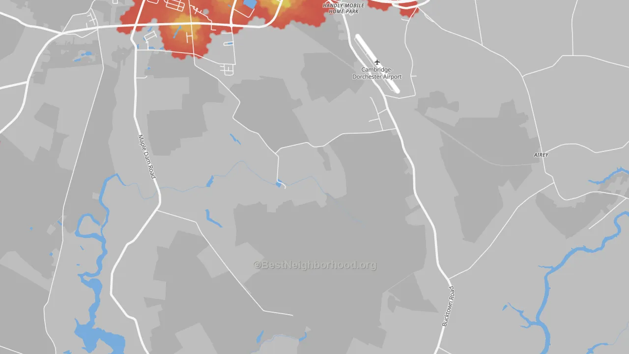 Walk Grade map of Jacktown, MD, walkable areas in green and car-dependent areas in red