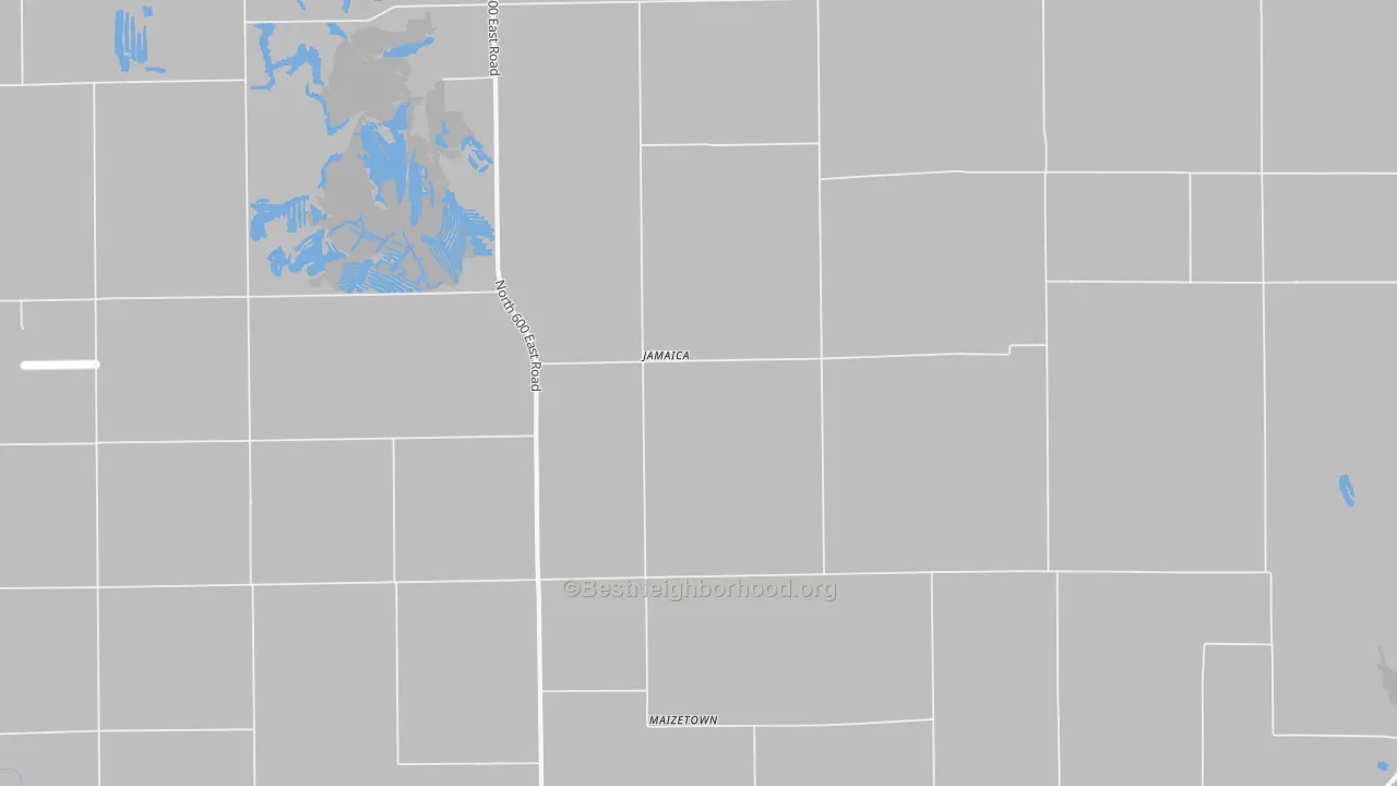 Walk Grade map of Jamaica, IL, walkable areas in green and car-dependent areas in red