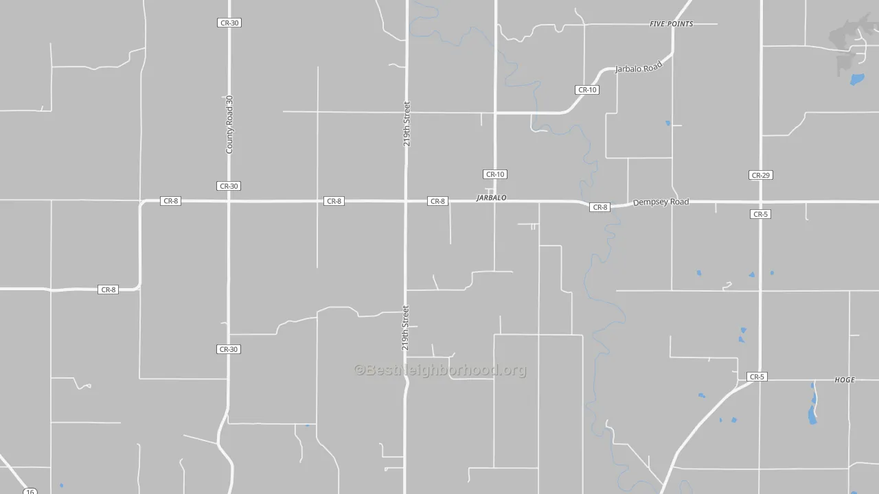 Walk Grade map of Jarbalo, KS, walkable areas in green and car-dependent areas in red