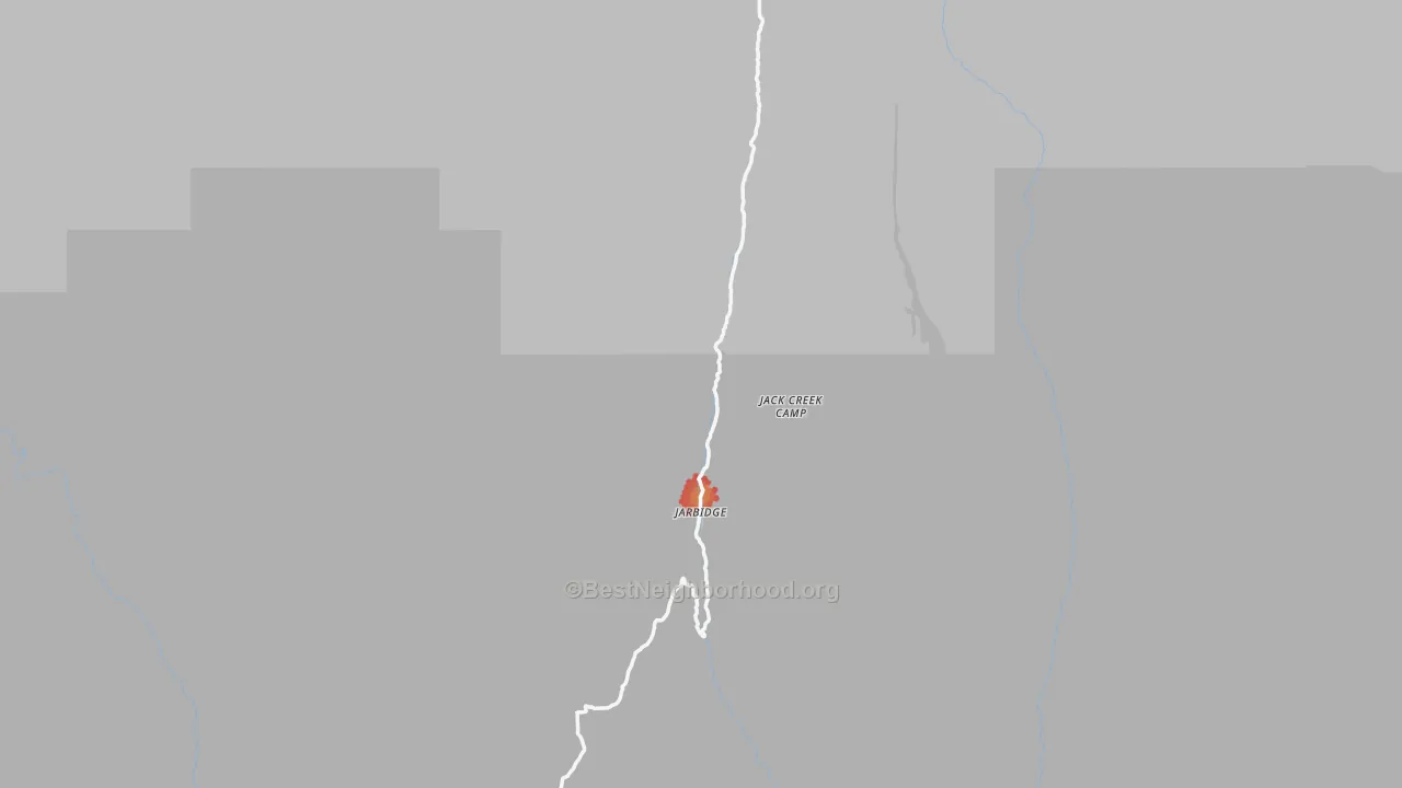 Walk Grade map of Jarbidge, NV, walkable areas in green and car-dependent areas in red