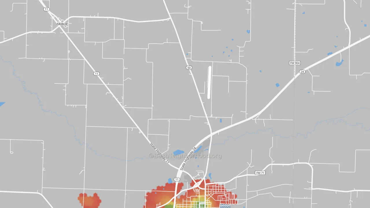 Walk Grade map of Jardin, TX, walkable areas in green and car-dependent areas in red
