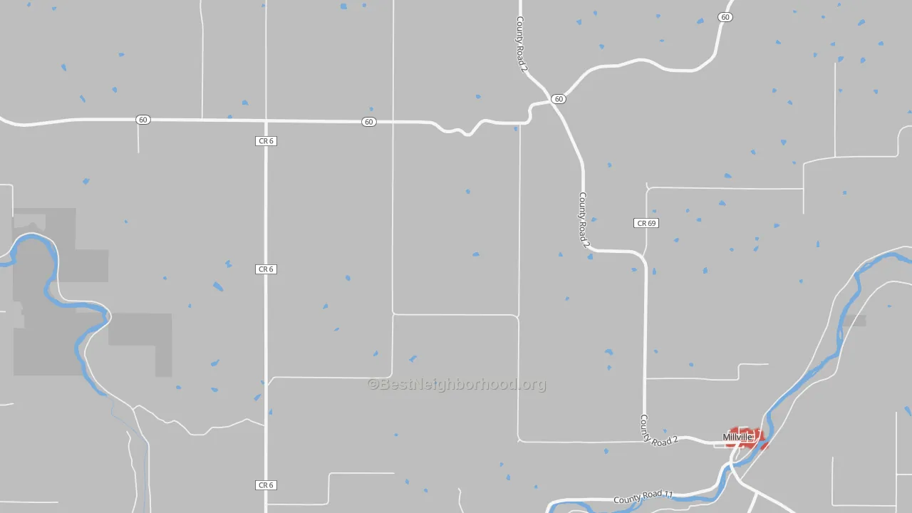 Walk Grade map of Jarrett, MN, walkable areas in green and car-dependent areas in red