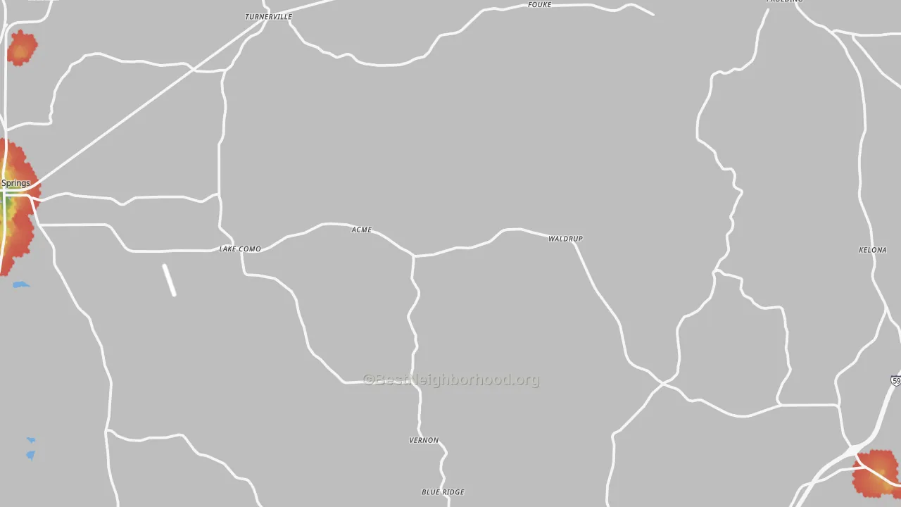 Walk Grade map of Jasper County, MS, walkable areas in green and car-dependent areas in red