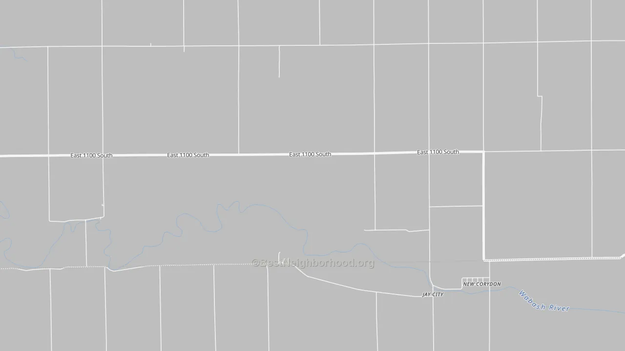 Walk Grade map of Jay City, IN, walkable areas in green and car-dependent areas in red